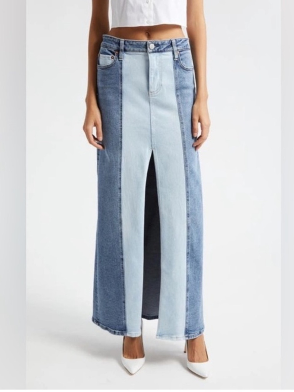 NWT Alice + Olivia Rye Two Tone Denim Skirt